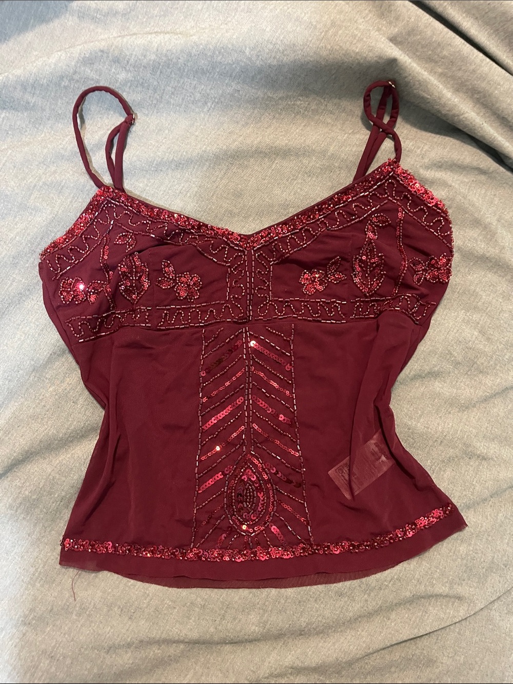 Edikted Wine Red Beaded Sequin Camisole